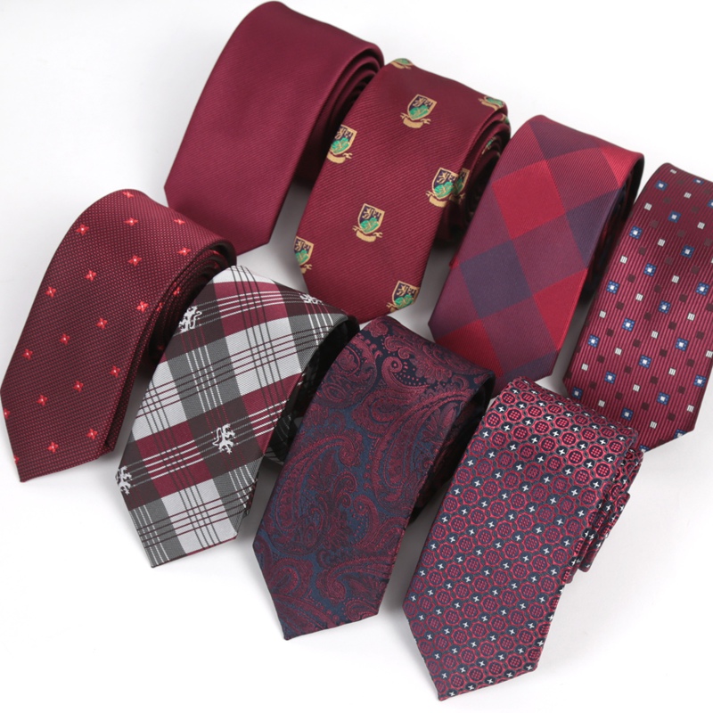 Silk Tie Striped - Tie Set Red Maroon Burgundy Rose