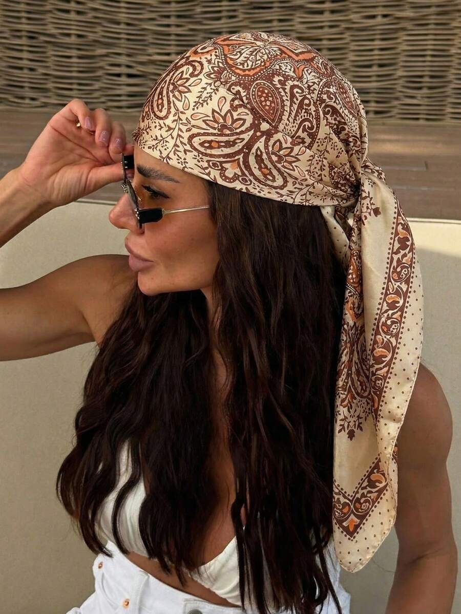 Scarf Silk Square - Women's oversized floral print square scarf