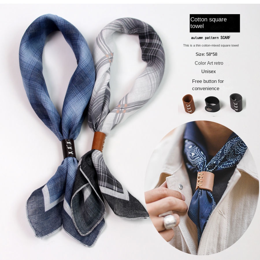 Men's Square Scarf with Button - Bandana Cotton 评论和价格